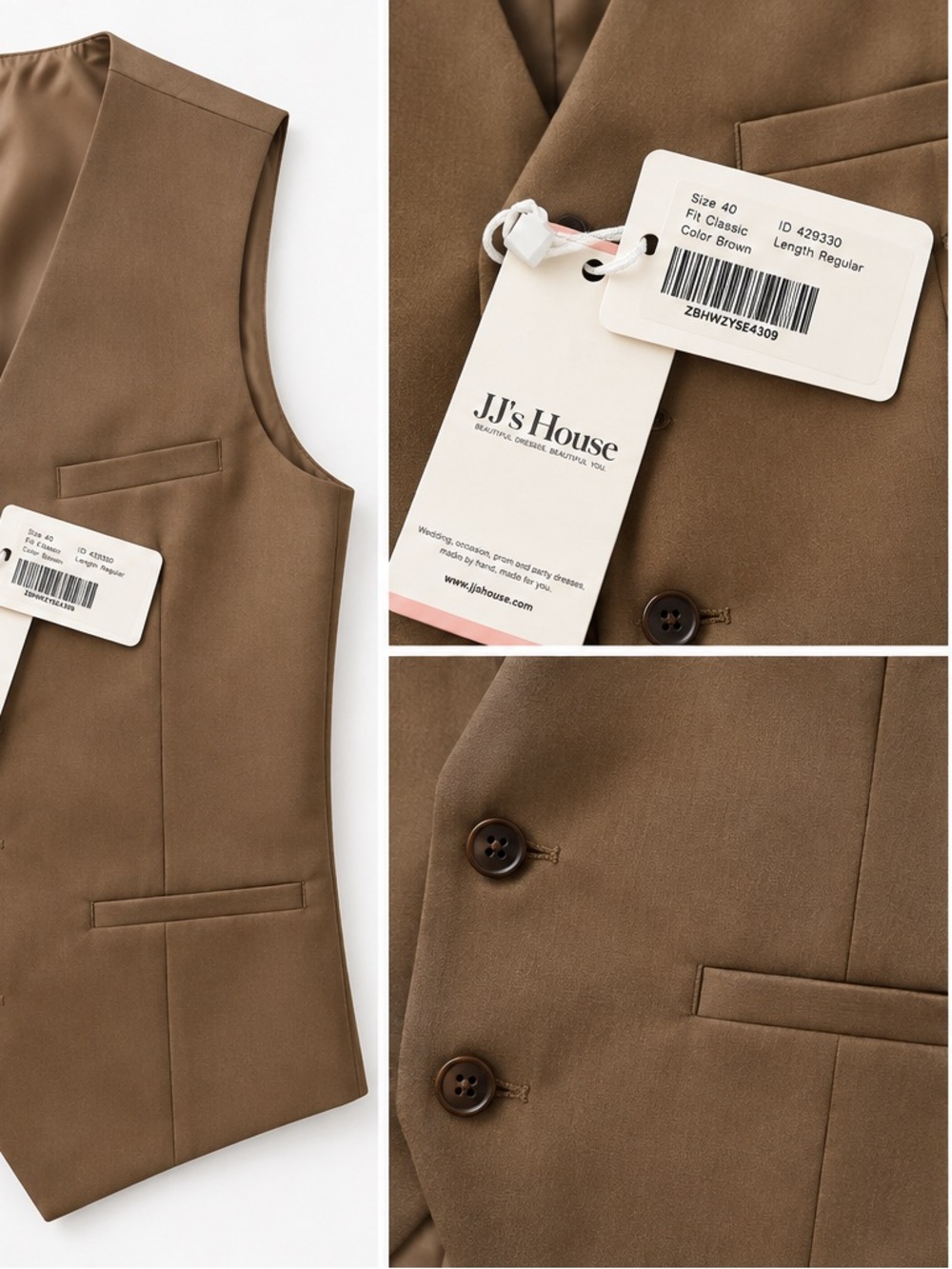 JJs House Brown Men's Classic Suit Vest 40 NWT